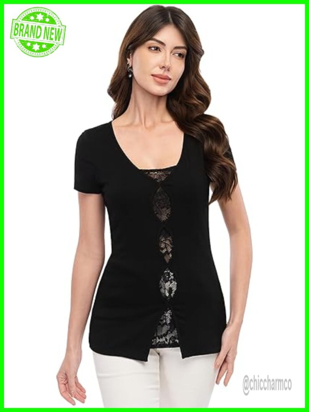 Lace V Neck Slim Fit Blouse Top T-Shirt